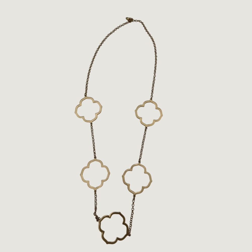 Park Lane Gold Tone Open Quatrefoil Clover Station Long Necklace 32 Inch